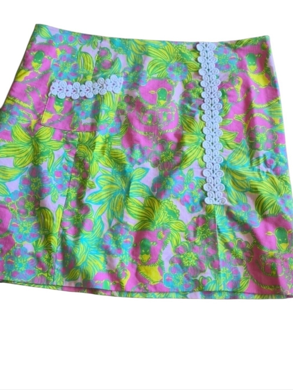 Lilly Pulitzer Originals Koala Print Skirt Size 12 Pink Green Lace Trim